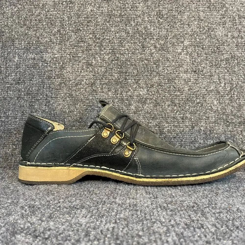 Regent St. by Marble Arch Black Leather Mens Casual Lace Up Loafers Shoes 10
